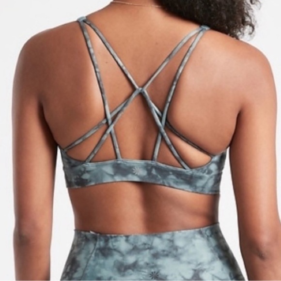 Athleta Solace Sports Bra Tie Dye Marble Strappy Blue Small - Picture 2 of 7